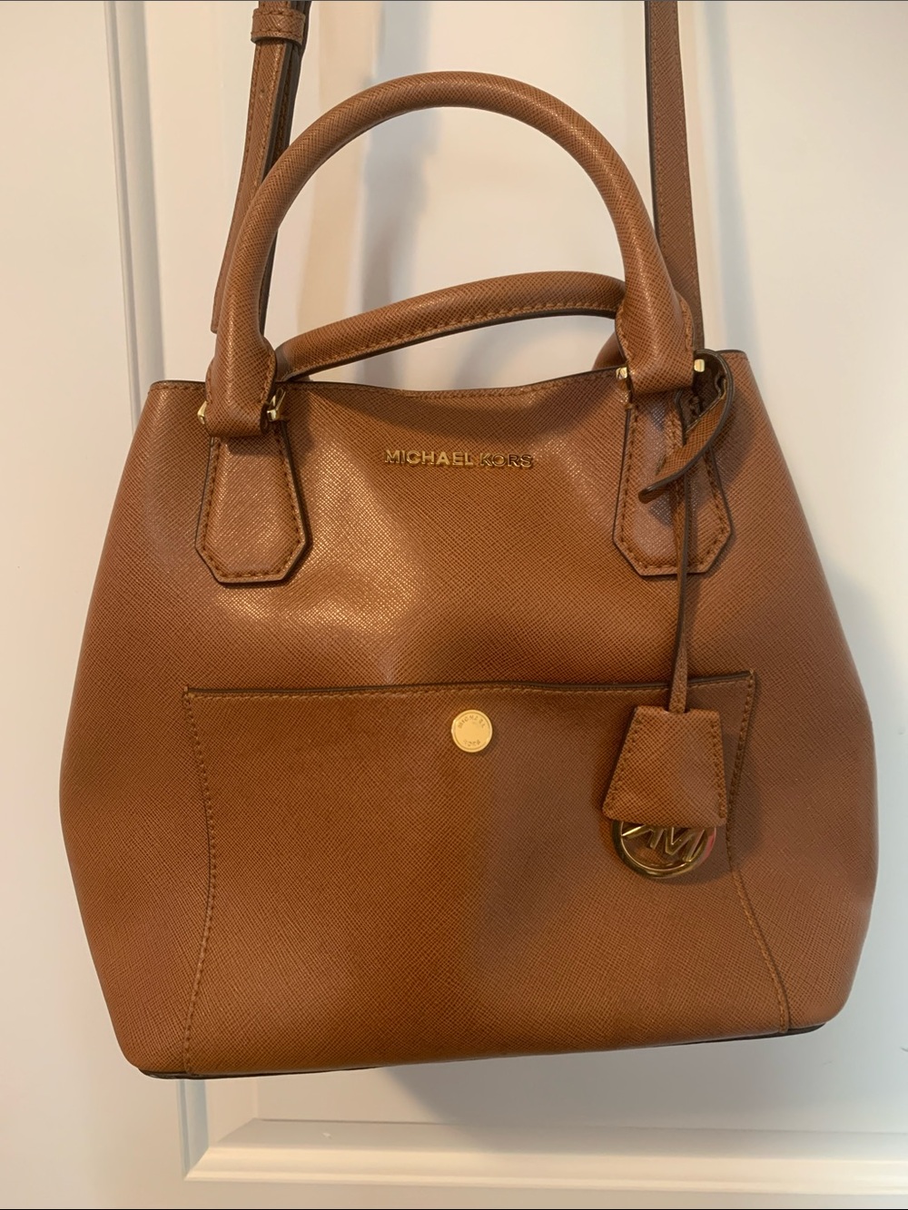 Michael Kors Brown Saffiano Leather Greenwich Bucket Bag